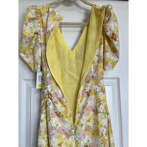 ASTR The Label Midi Dress Womens Small Yellow Rust Martina Floral Ruched NWT - Picture 13 of 14
